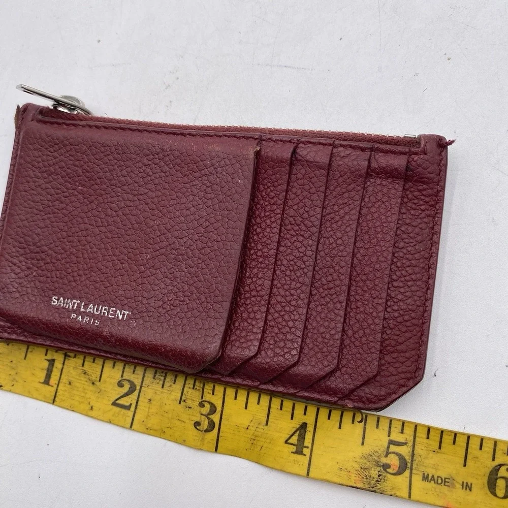 Saint Laurent Red Leather Card Holder Wallet Zip Up Shows Wear SEE PICS‎ - Picture 2 of 6